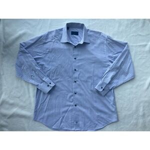 DAVID DONAHUE Dress Shirt 17‎ 34/35 Men Long Sleeve Button Up Blue Purple Plaid